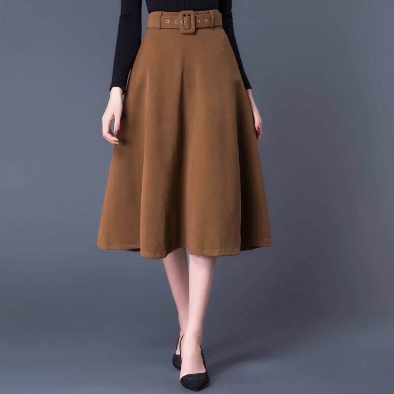 Elegant High Waist Long Skirts For Women Autumn Winter Woolen Velvet Skirt With image 0