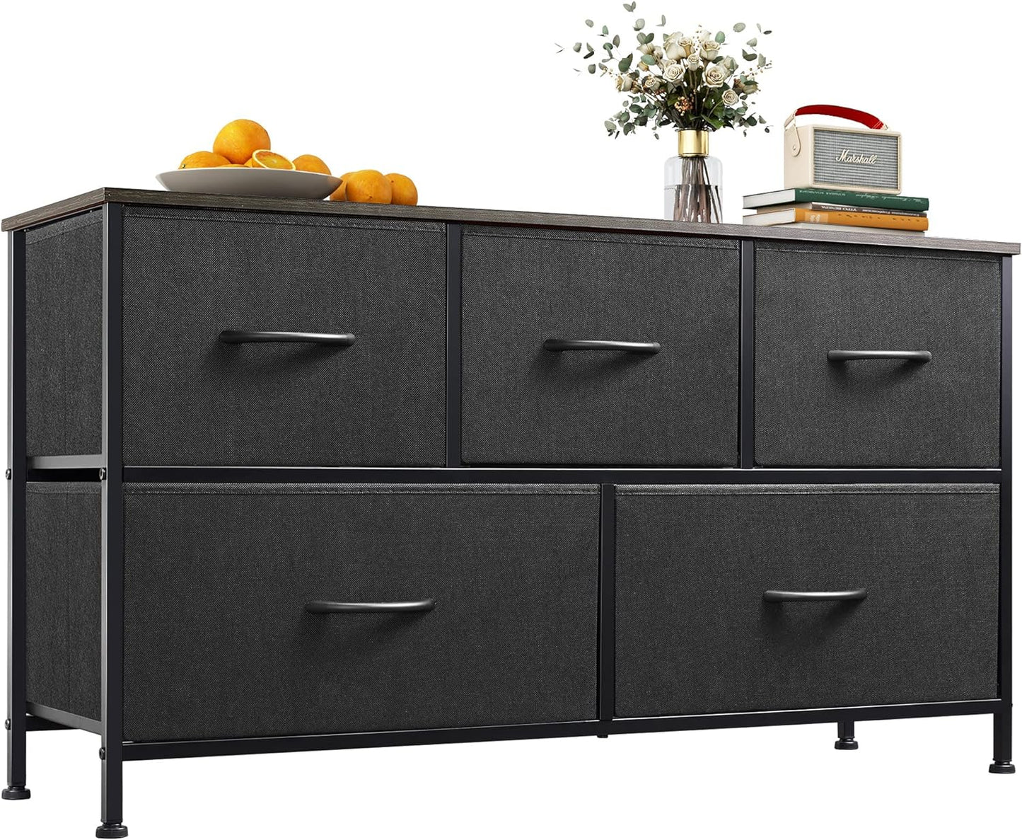 Bedroom with 5 Drawers, Wide Chest of Drawers, Fabric Dresser, Storage Organize image 9