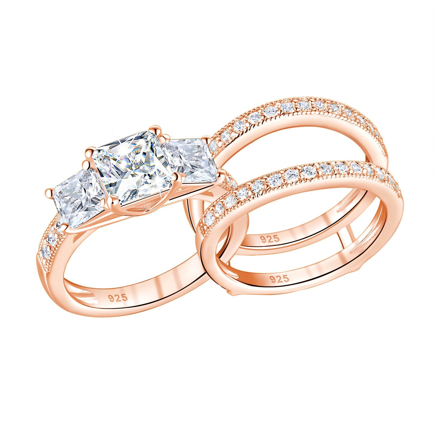 Newshe Yellow/ Rose Gold Wedding Rings Set For Women 925 Silver Princess image 0