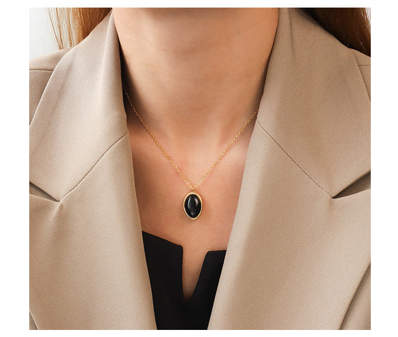 Titanium With 18 K Gold Cat Eye Stone Necklaces Women Stainless Steel Jewelry image 1