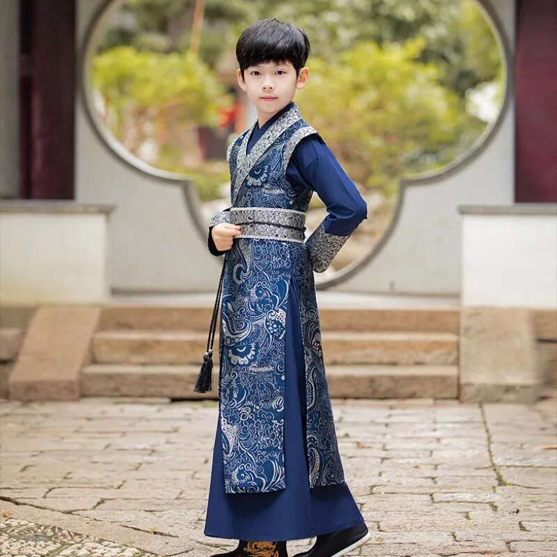 Middle Litter-aged Children's Spring Costume Brocade Satin Surface Chinese Trad image 4