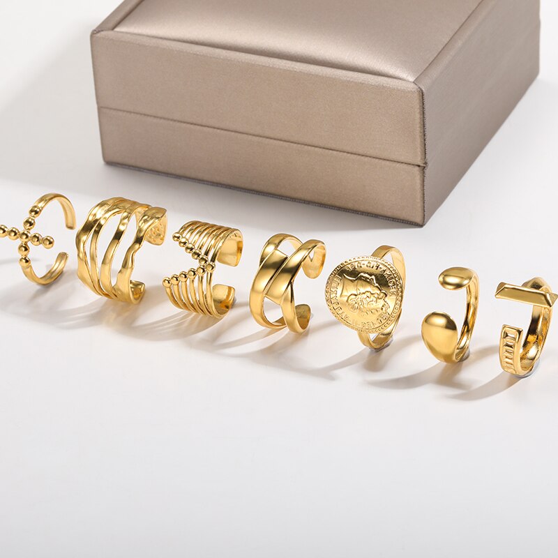 GATTVICT Punk Cross knight Open Stainless Steel Queen Rings Minimalist Gold image 7