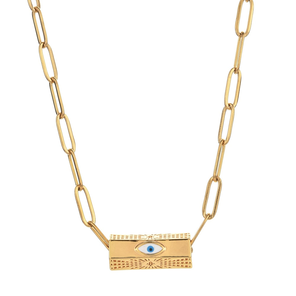 ZMZY Boho Clip Necklace For Women Stainless Steel Chain Gold Color Eye Pendant image 4