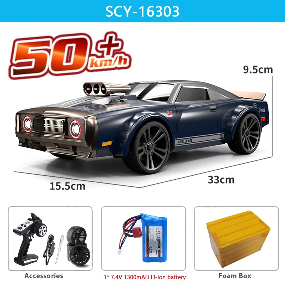 16303 1:16 50KM/H RC Car 4WD With LED Remote Control Muscle Cars High Speed Dri image 5
