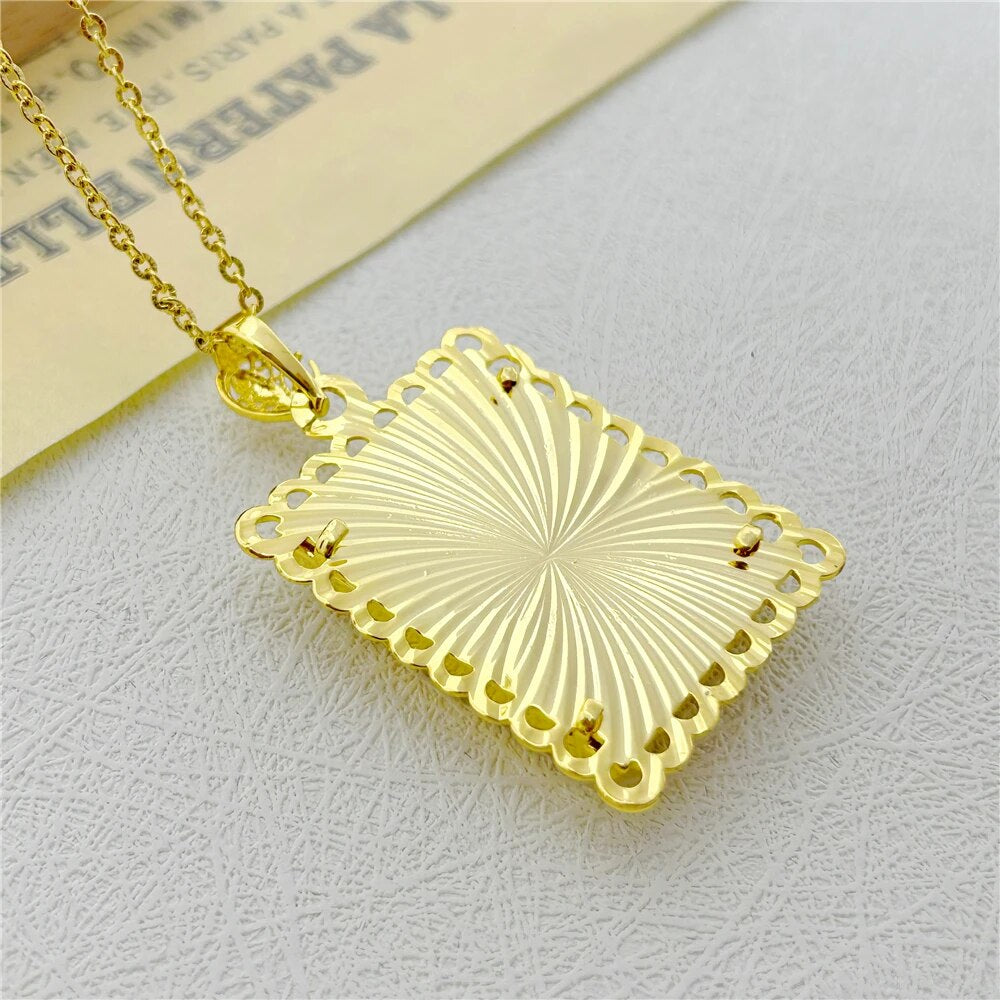 24K Gold Plated Charm Necklaces For Women Big Square Pendant Necklace Chain Col image 5