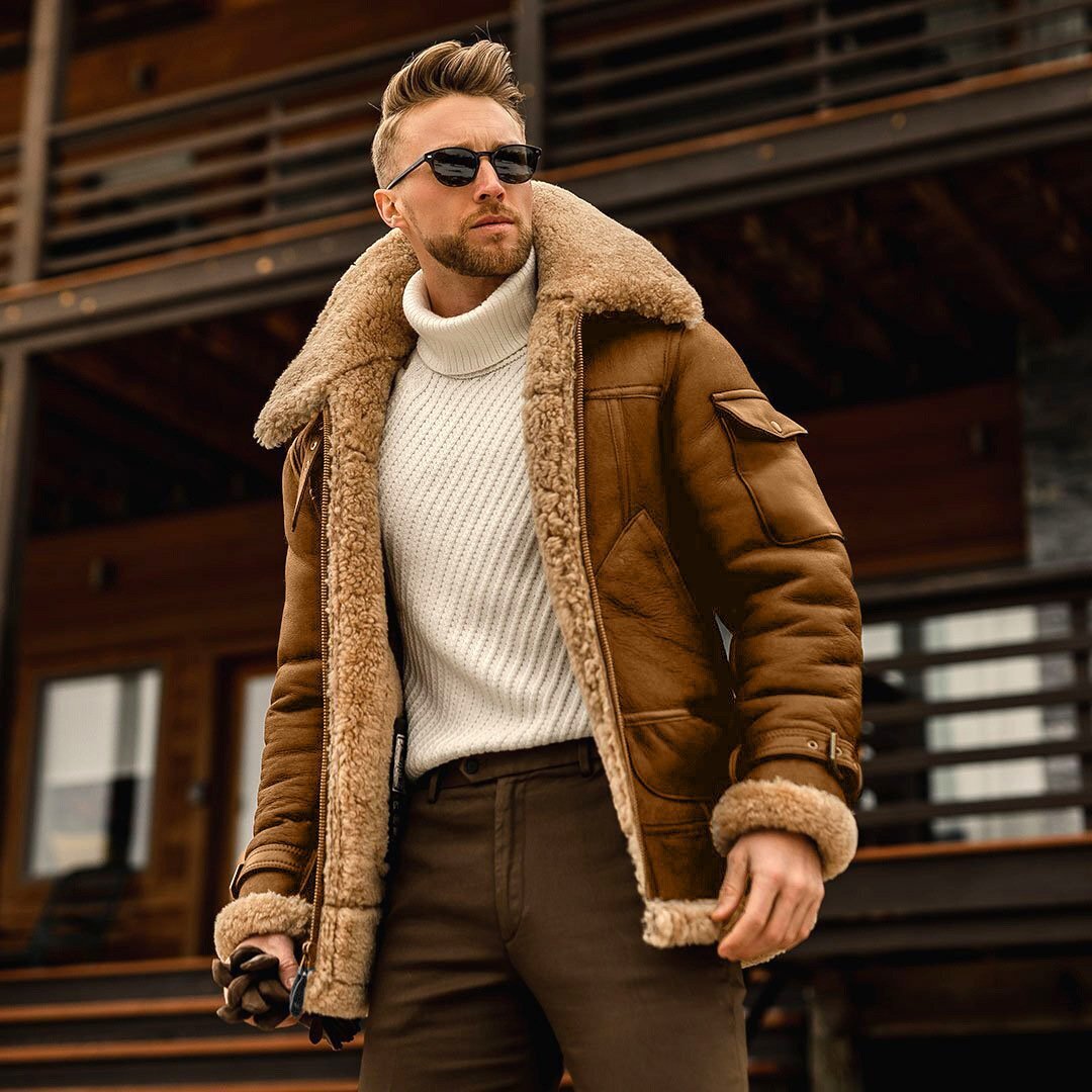 Men's fur allinone jacket midlength coat thickened imitation leather autumn and image 2