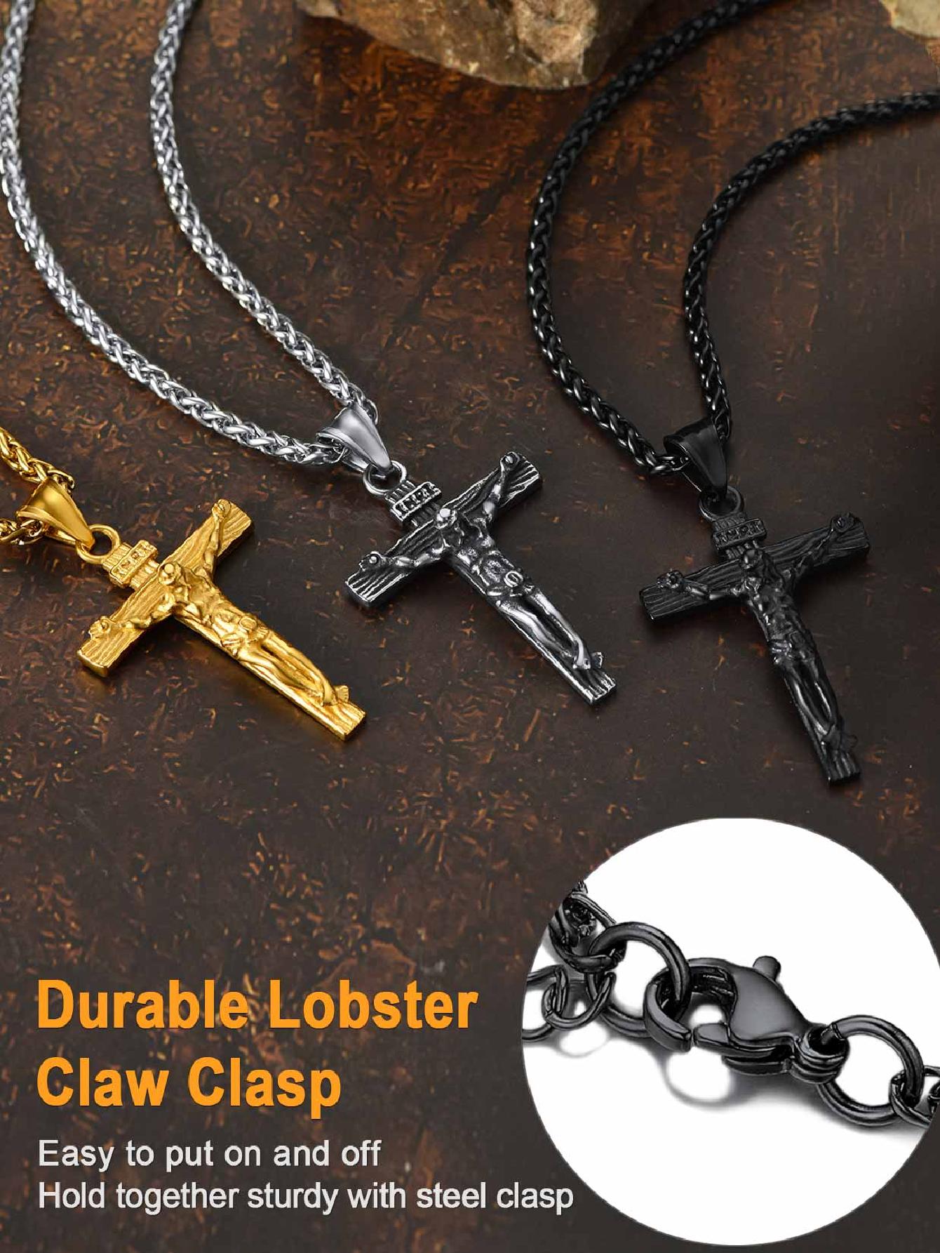 U7 Men INRI Cross Pendant Baptism Christian Jewelry Stainless Steel/Gold/Black/ image 38