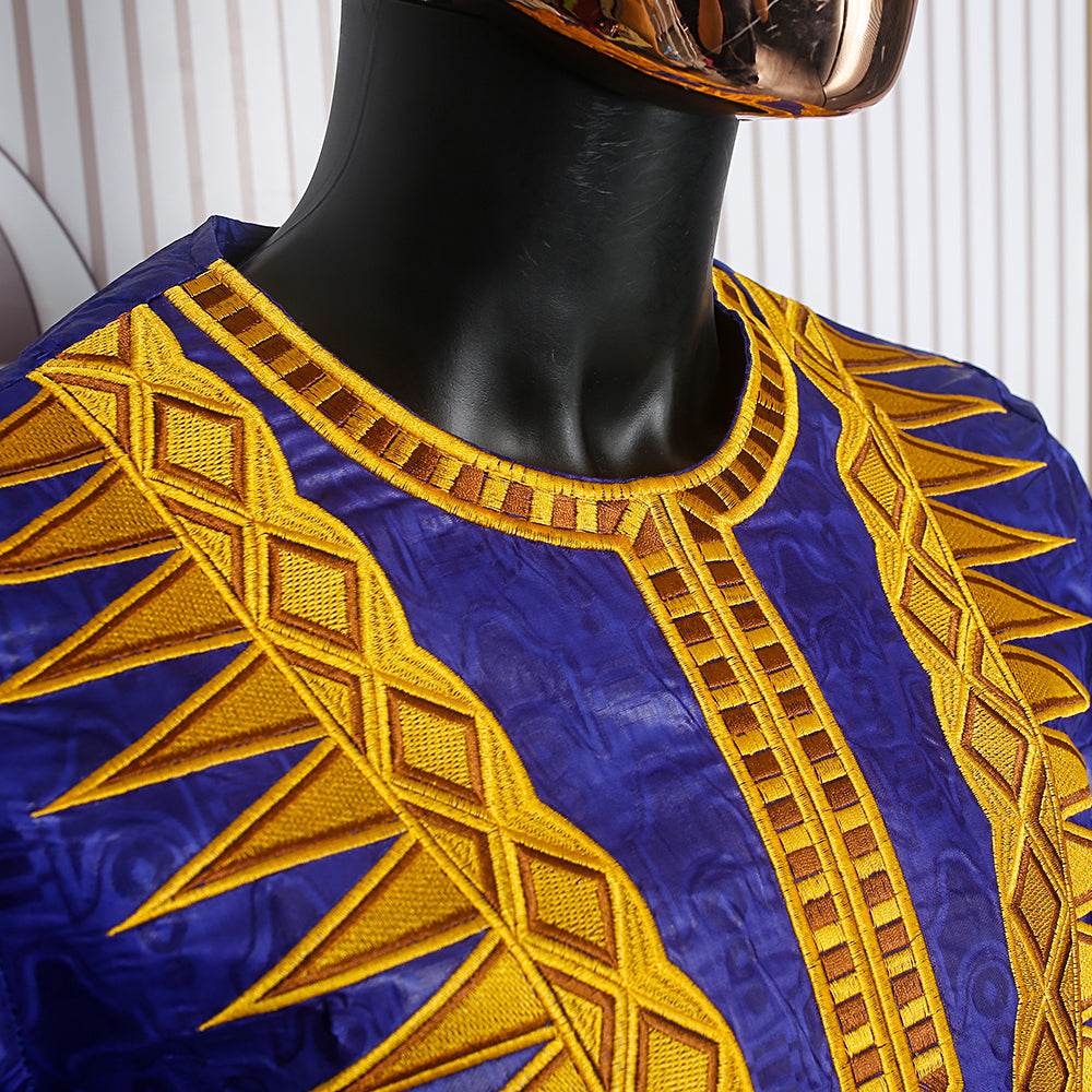 H&D New African Clothes for Men Tradition Clothing Embroidery Blue 2 Pcs Set To image 6