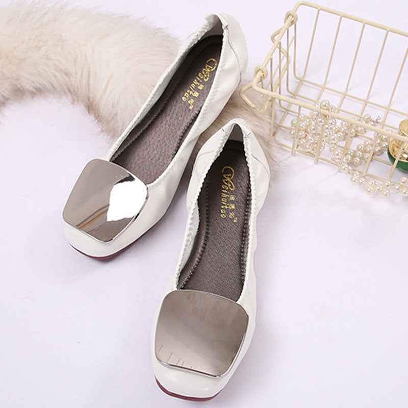 Woman Retro Spring Square Toe Cute Gold Mary Jane Comfortable Soft Soled Shoes image 0