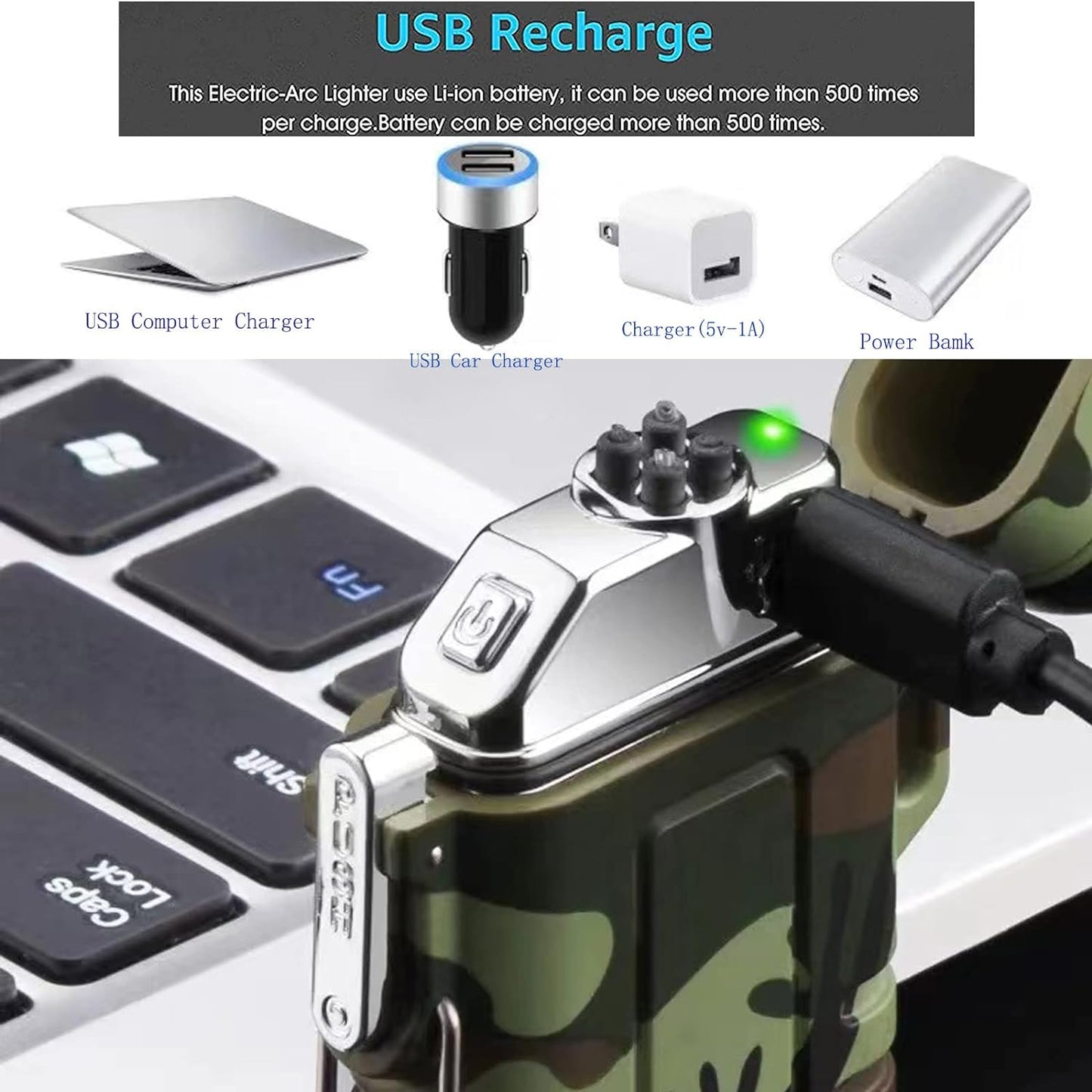 2 Pack Waterproof Lighter Dual Arc and Single Jet Flame Windproof Refillable Bu image 4