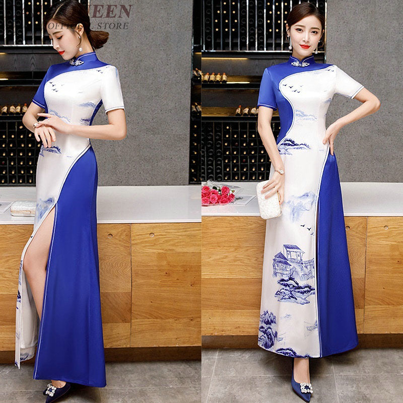 New Arrival 2019 Summer Ao Dai Vietnam Traditional Dress Slit Cheongsam Elegant image 2