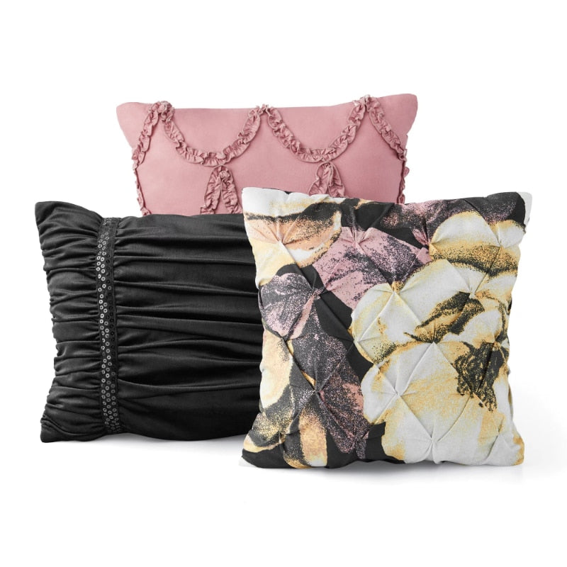 Mainstays Black Floral 10 Piece Bed in a Bag Comforter Bedding Set With Sheets image 5