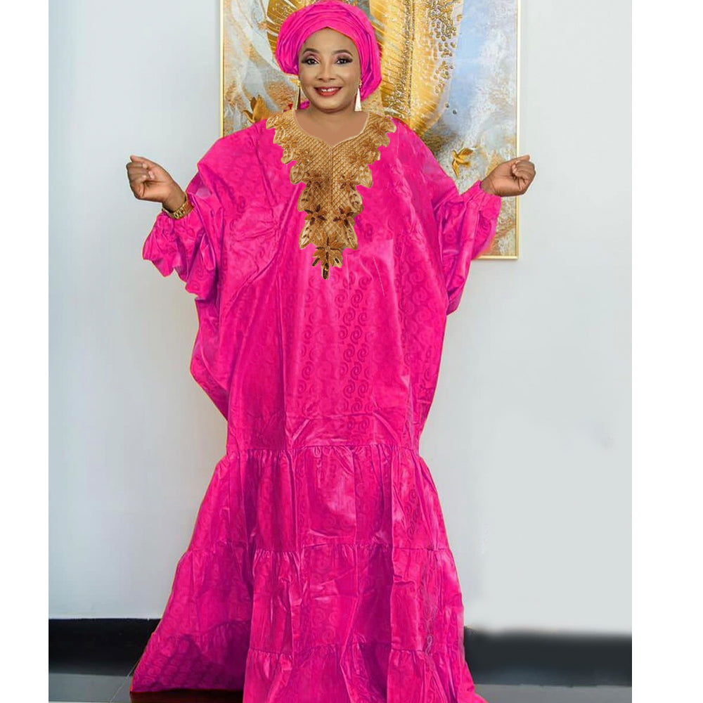 Gold African Bazin Rich Dress Original Nigerian Basin BouBou Dashiki For Ankara image 5