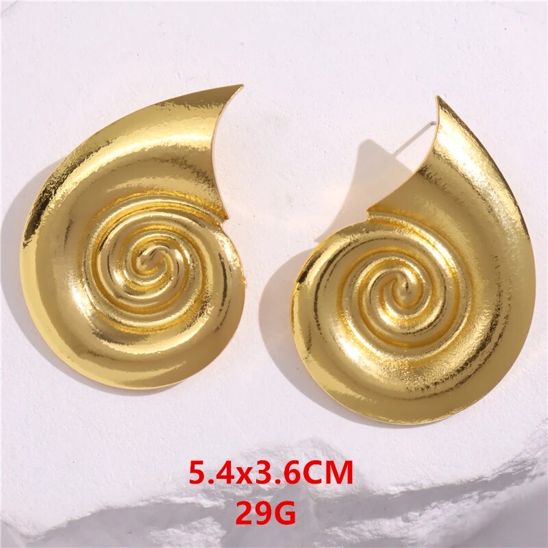 HangZhi New Design Cowhorn Vortex Stud Earring Geometric Gold Sliver Color Spir image 8