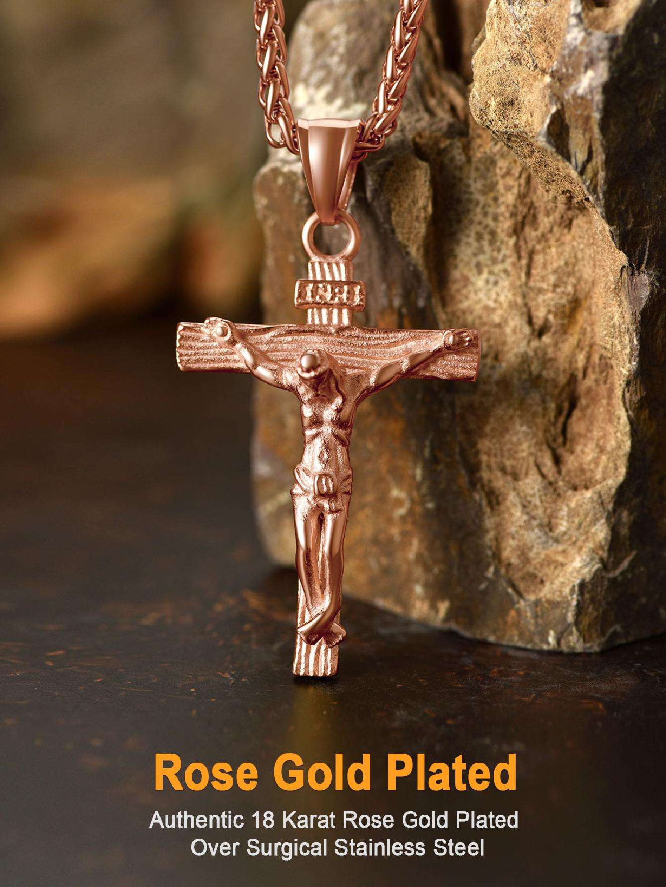 U7 Men INRI Cross Pendant Baptism Christian Jewelry Stainless Steel/Gold/Black/ image 6