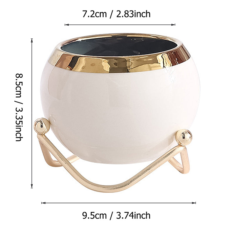 Nordic INS Style Luxury Gilded Ceramic Small Flowerpot with Golden Bracket Crea image 7