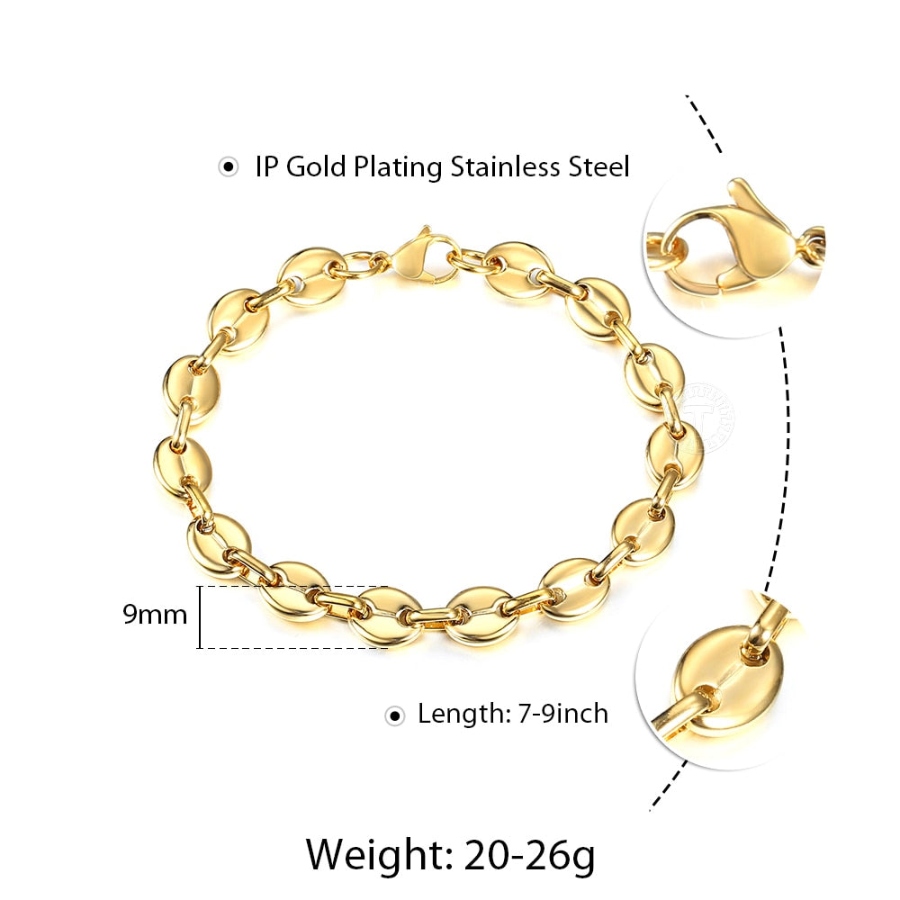 Coffee Beans Link Chain Bracelet Stainless Steel Gold Silver Color for Men Wome image 4