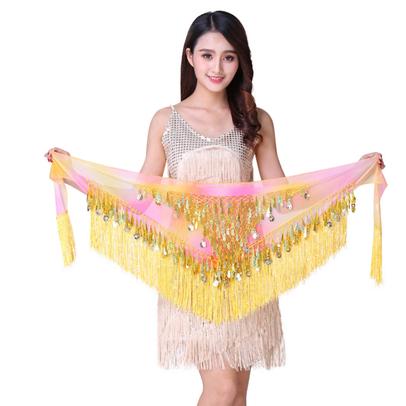 Waist Chains Sequined For Belly Dance Hip Scarf Tassel Triangular Waist Scarf C image 3
