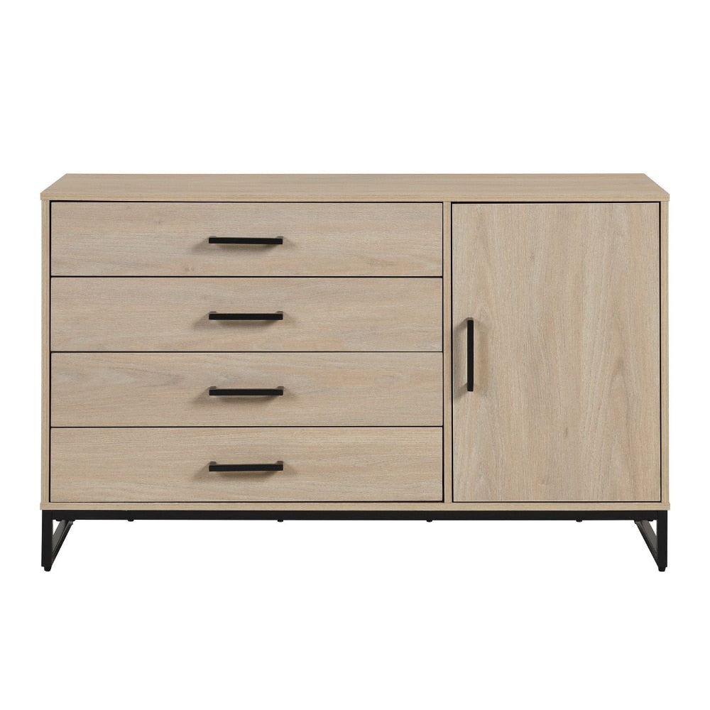 Mainstays Industrial 4 Drawer Dresser W/ Door Cabinet, Beige Oak image 1