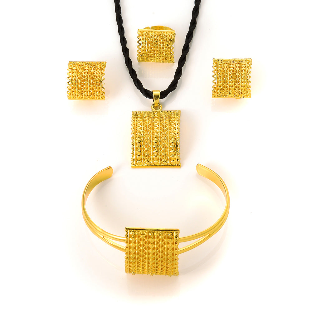 24K Gold Color Traditional Dubai Jewelry African Bride Habisha Lucky Patry Set image 2