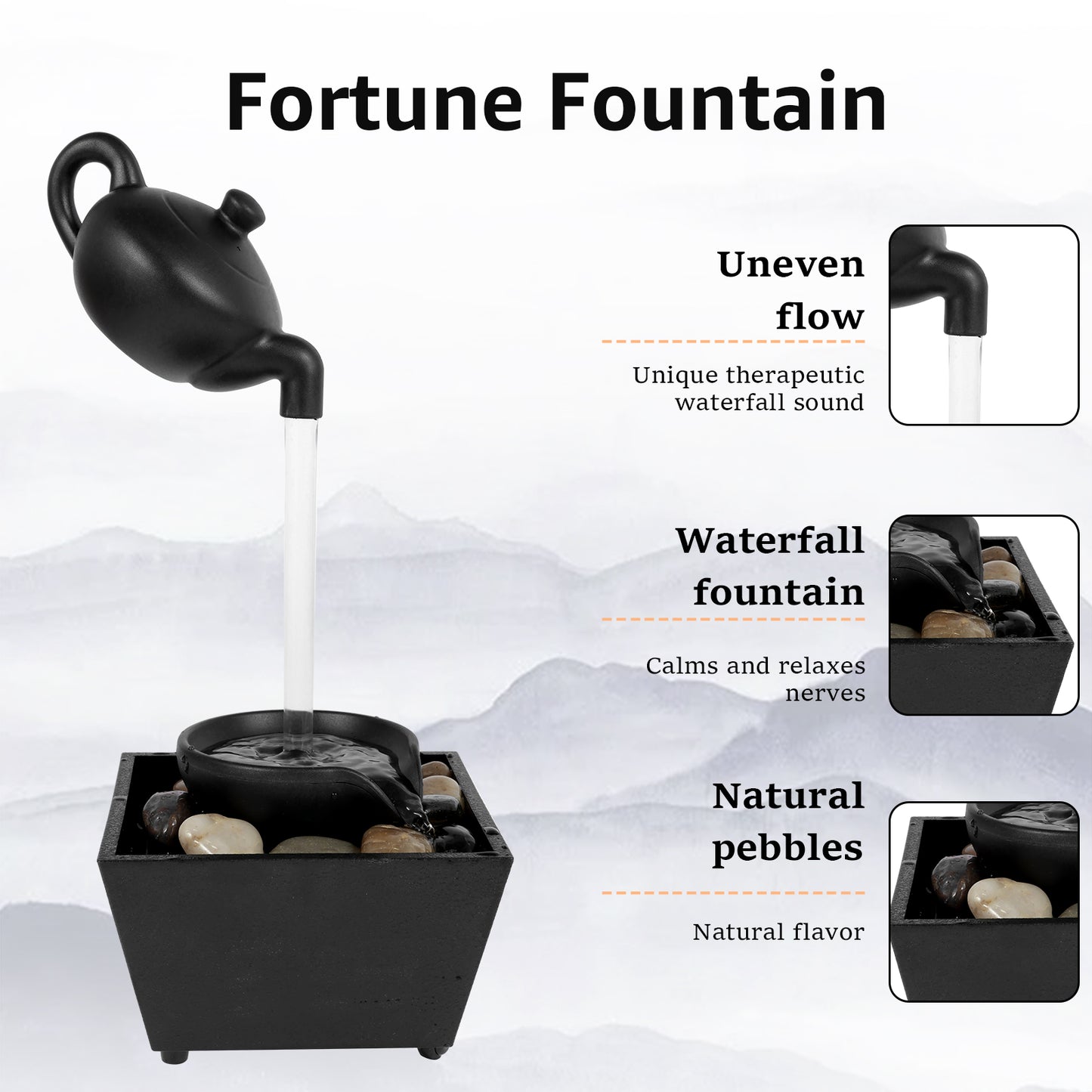 Tabletop Fountain with Light Meditation Water Fountain Small Waterfall Ornament image 7