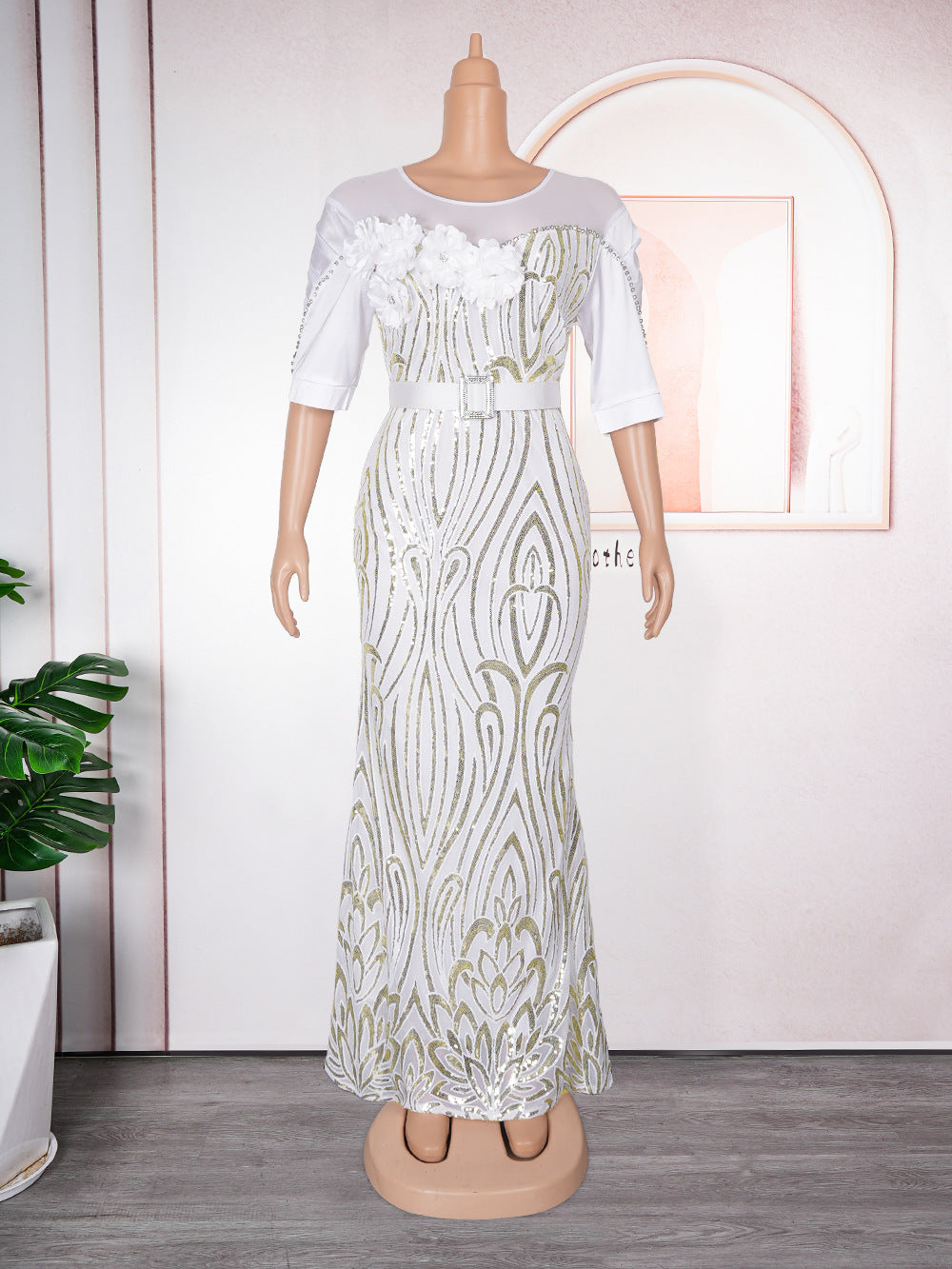 Plus Size African Party Dresses for Women Dashiki Ankara Sequin Wedding Evening image 0