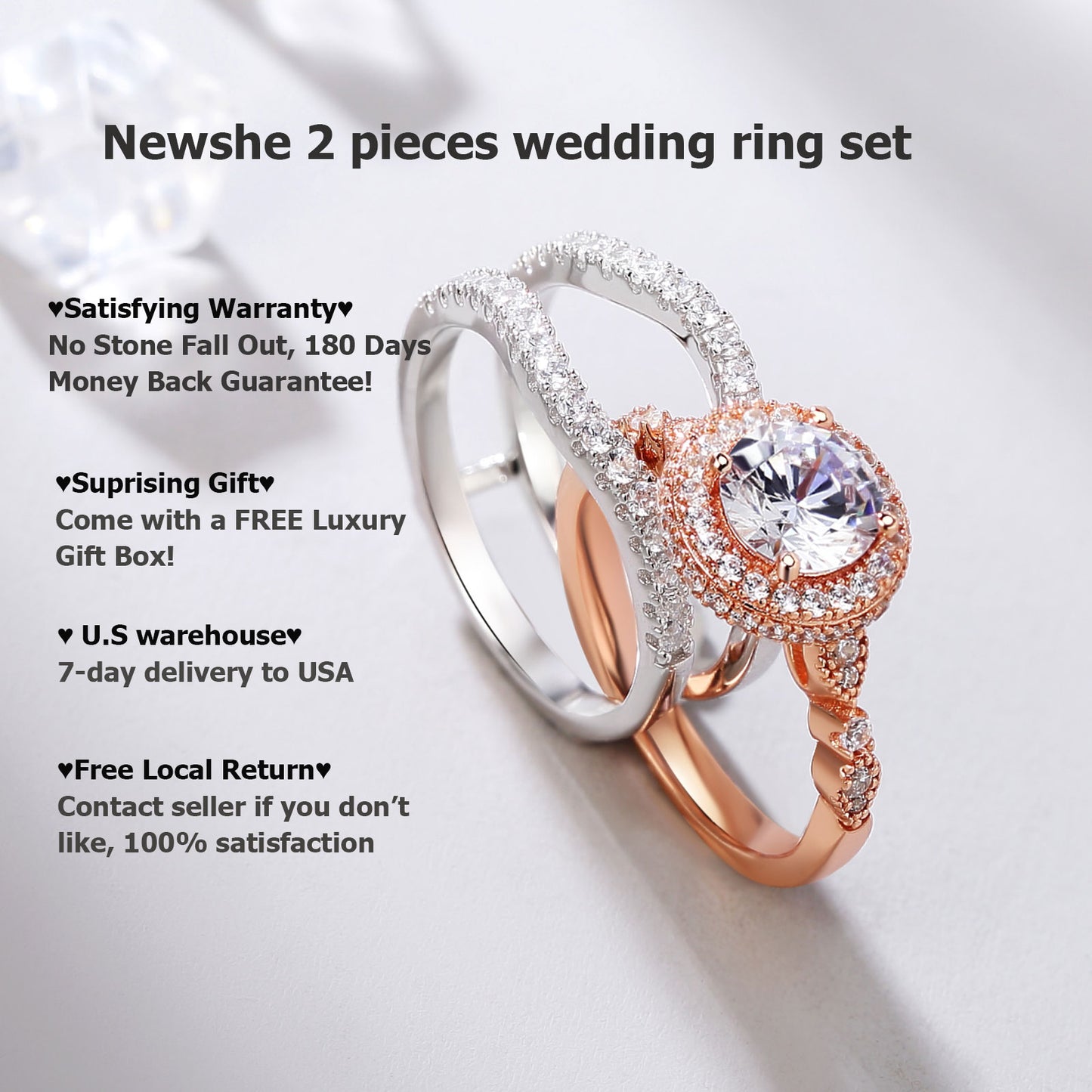 Newshe Multi Shape Romantic Rose Gold Engagement Ring Set for Women image 6