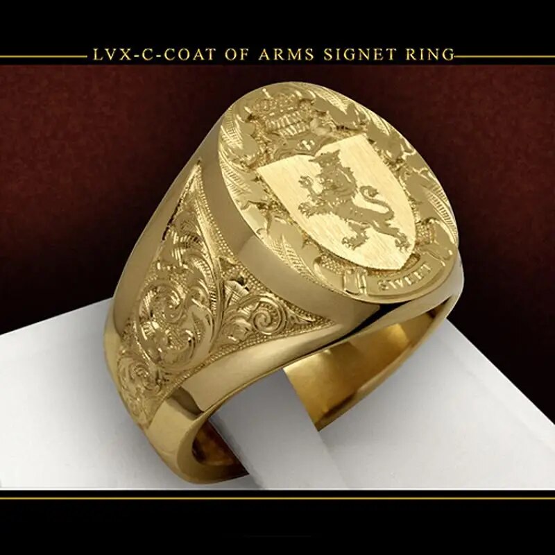 Ring men trends 2024 Crown Lion Shield Badge Ring 18k Yellow Gold Color Royal S image 5