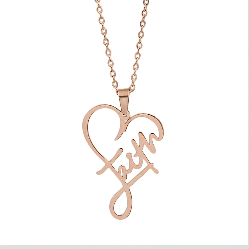 VILLWICE Religious Faith Heart Necklace Women Men Stainless Steel Gold Plated image 2