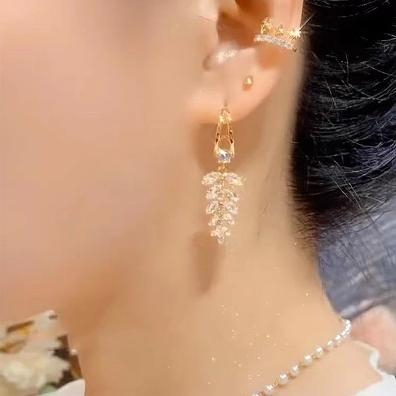 Zircon Wheat Tassel Pendant Gold Color U-shaped Earrings for Women 2023 New Fas image 51