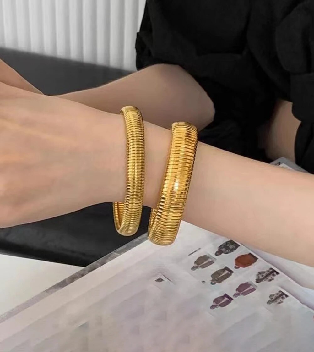 18k Gold Plated Stainless Steel Snake Twist Elastic Bracelets for Women Punk Fa image 12