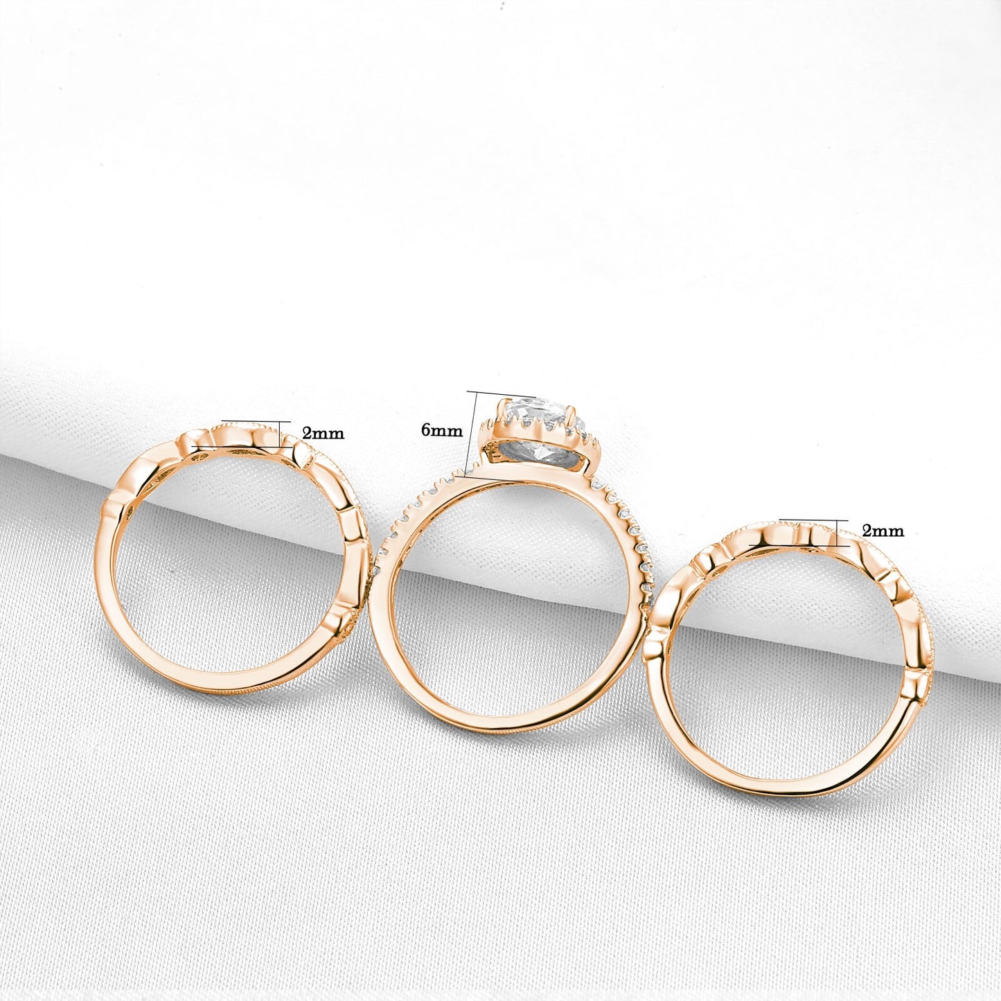 Newshe Yellow Rose Gold Engagement Rings For Women Bridal Set 925 Silver image 2