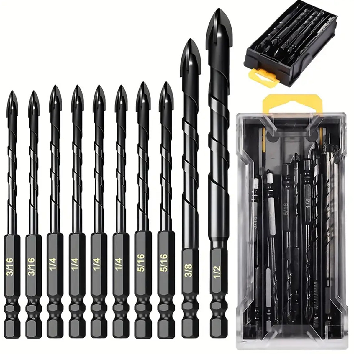 10 Pcs Masonry Concrete Drill Bit Set,for Tile, Brick, Glass, Plastic and Wood, image 0