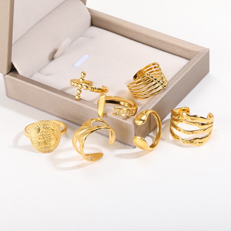GATTVICT Punk Cross knight Open Stainless Steel Queen Rings Minimalist Gold image 9