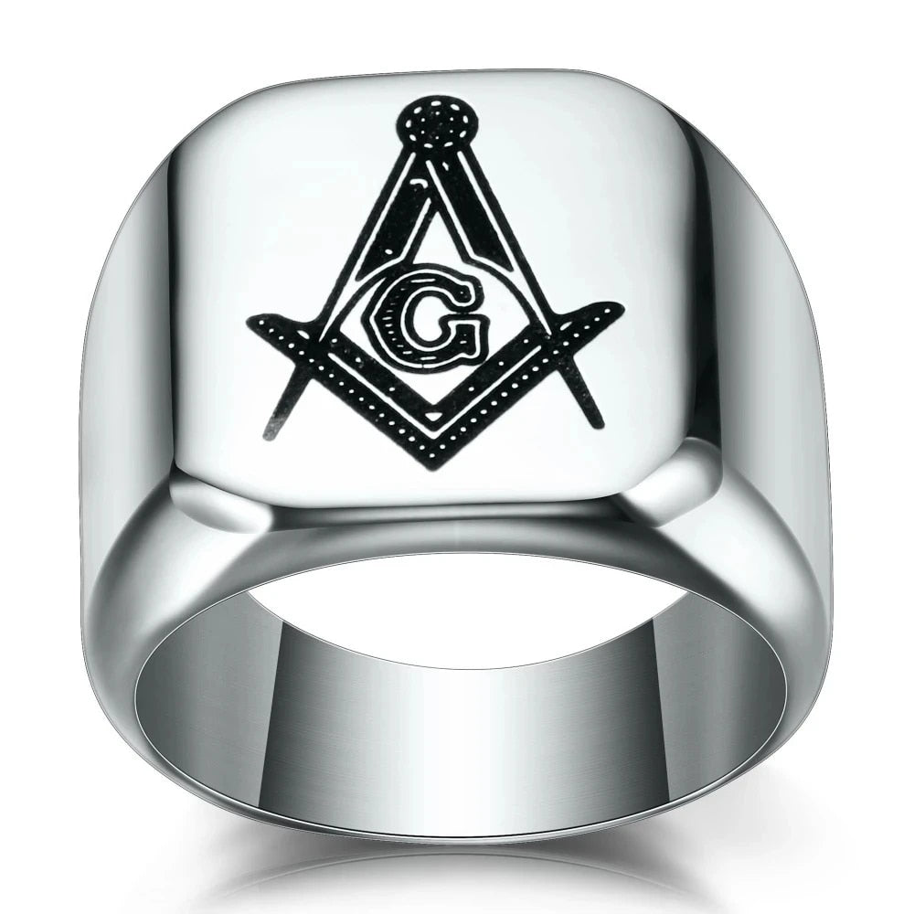 Punk New Men's Stainless Steel Masonic MASON Gold Color Tone Biker Ring Size 8- image 5