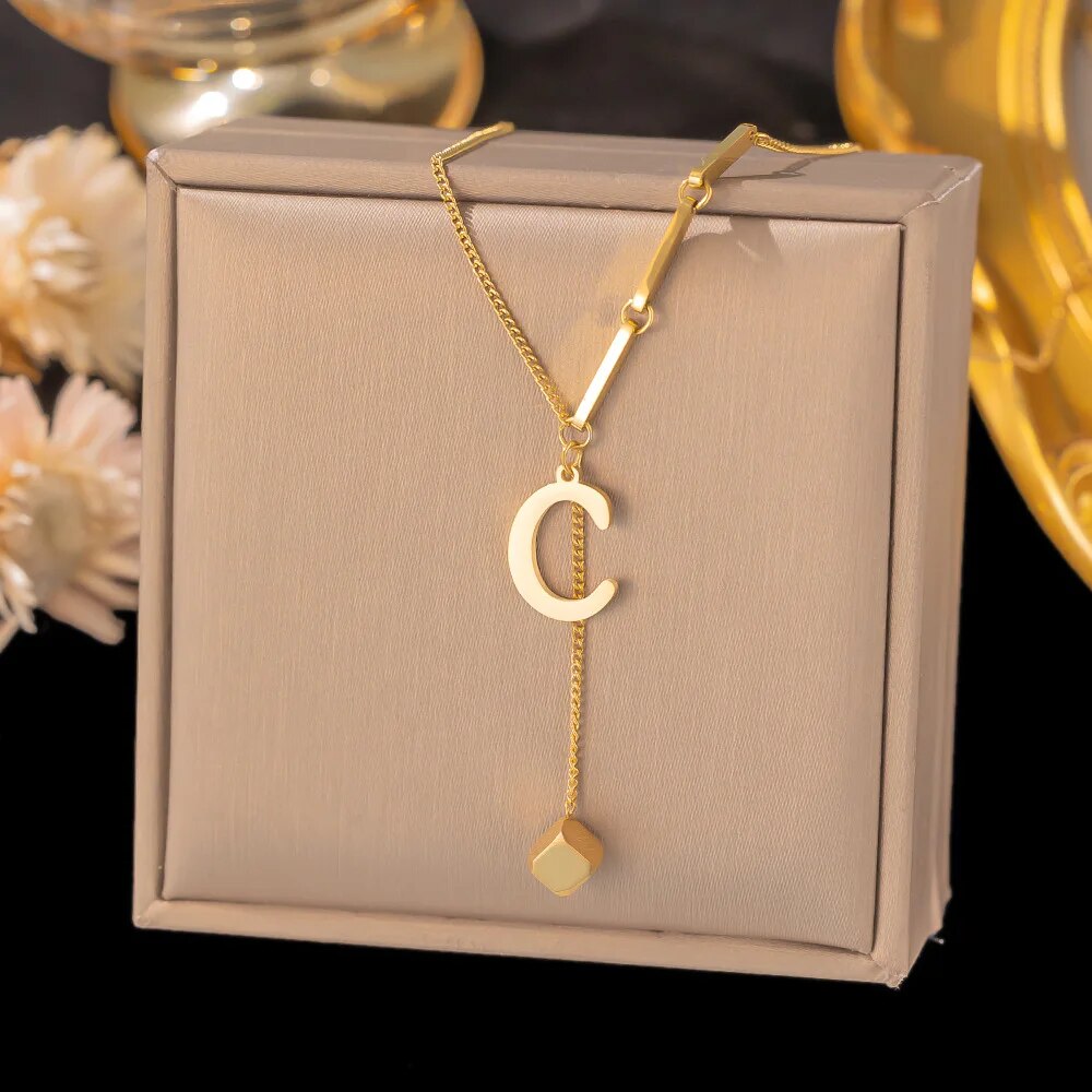 Stainless Steel Initial Letter Necklace For Women Gold Color 26 Alphabet Pendan image 3