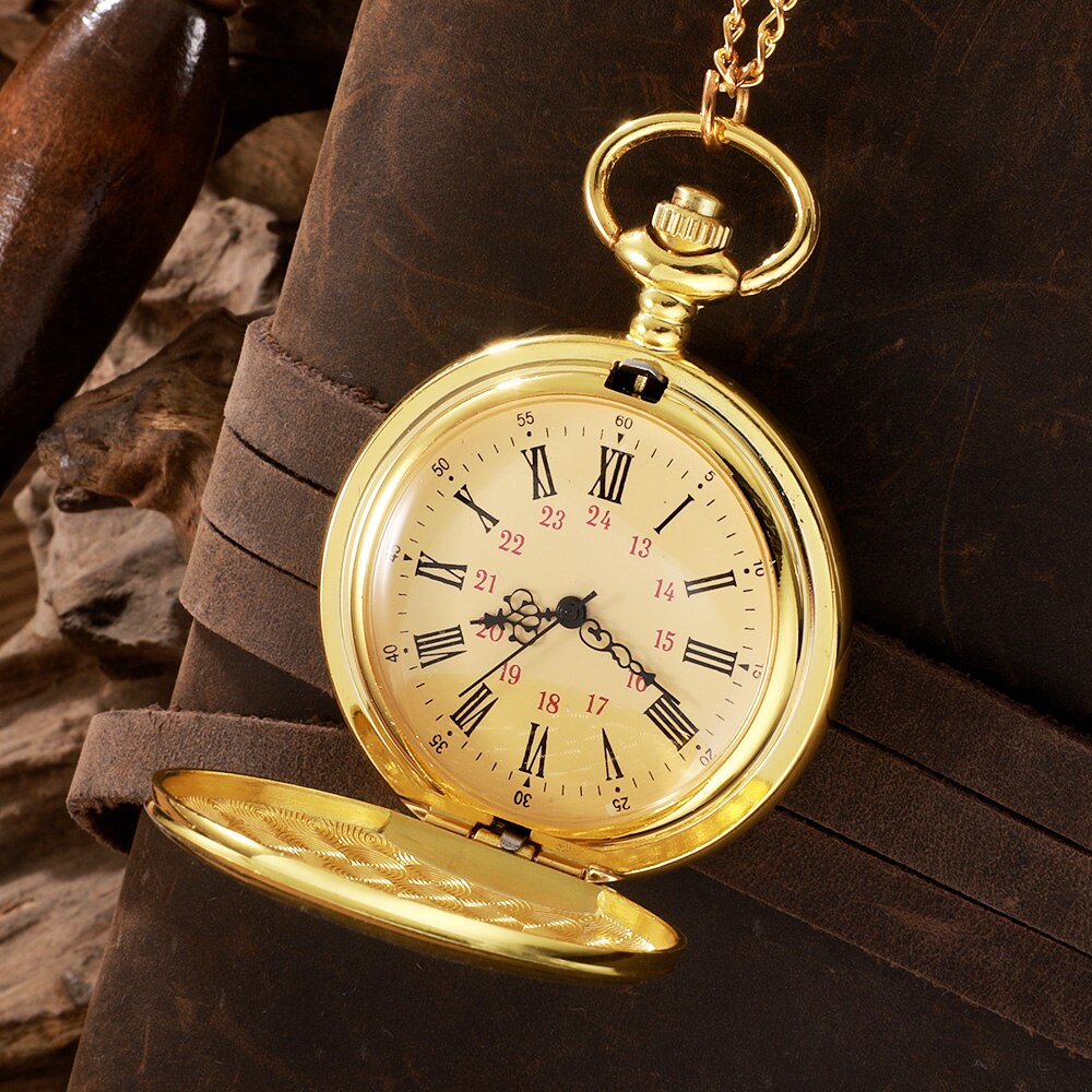 Antique Steampunk Vintage Roman Numerals Quartz Pocket Watch Gold Case Necklace image 4