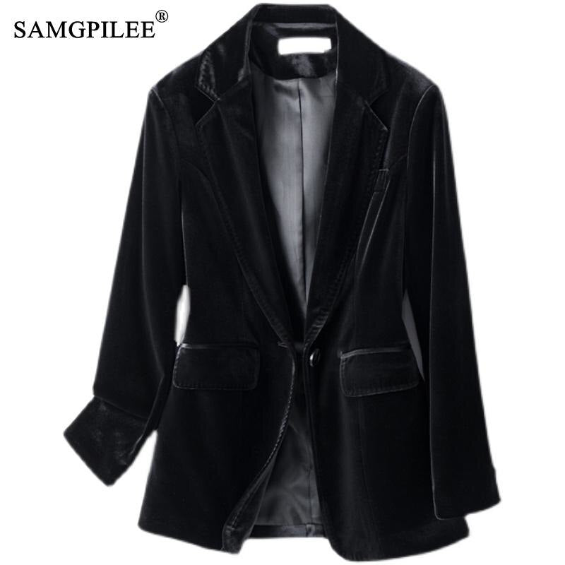 Jacket For Women 2022 Spring And Autumn New One Button Gold Velvet Pocket image 8