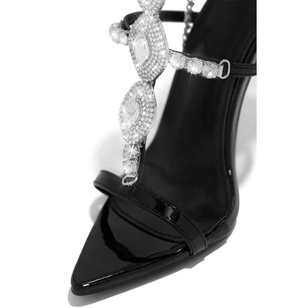 Fashionable Golden Rhinestone Gem Stiletto Sandals Toe High Heels image 4