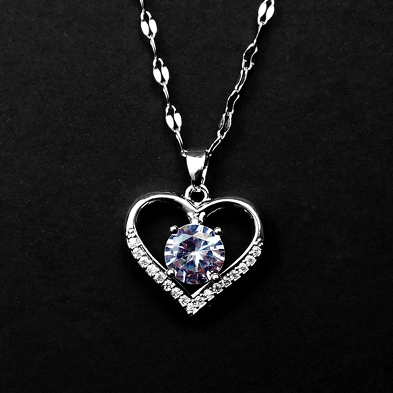 Artificial Gems Heart Pendant Necklace for women 2022 Golden Stainless Steel Li image 1