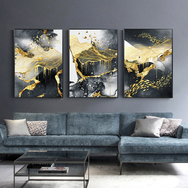 Abstract Classic Poster Canvas Art Painting Golden Marble Luxury Picture Home D image 6