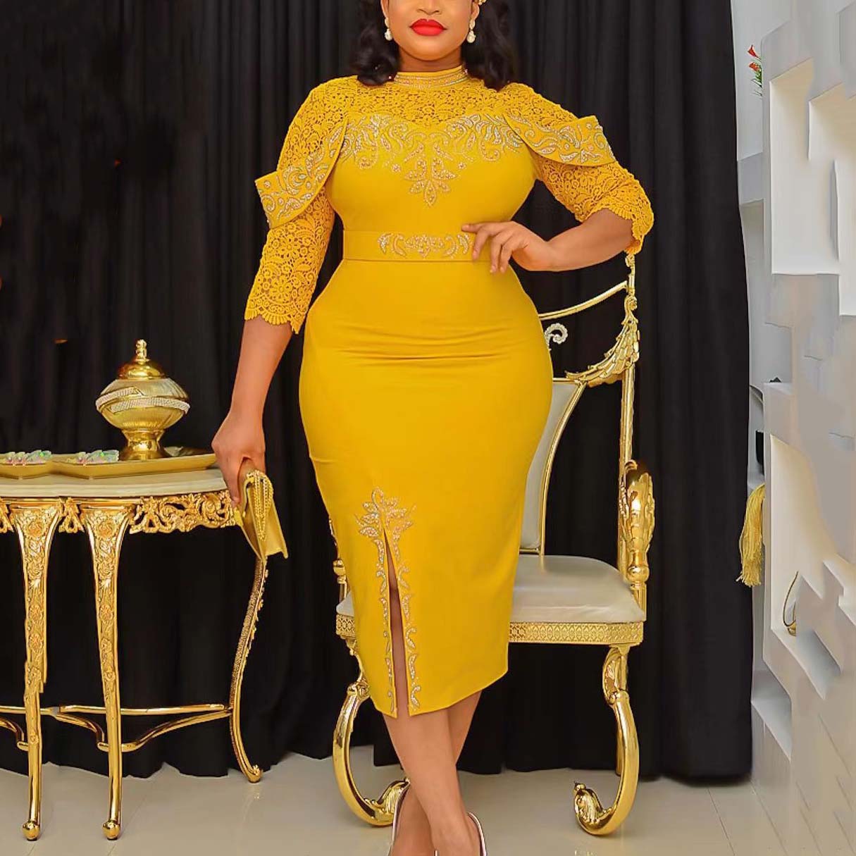 Plus Size African Party Dresses for Women 2024 New Fashion Dashiki Ankara Lace image 3