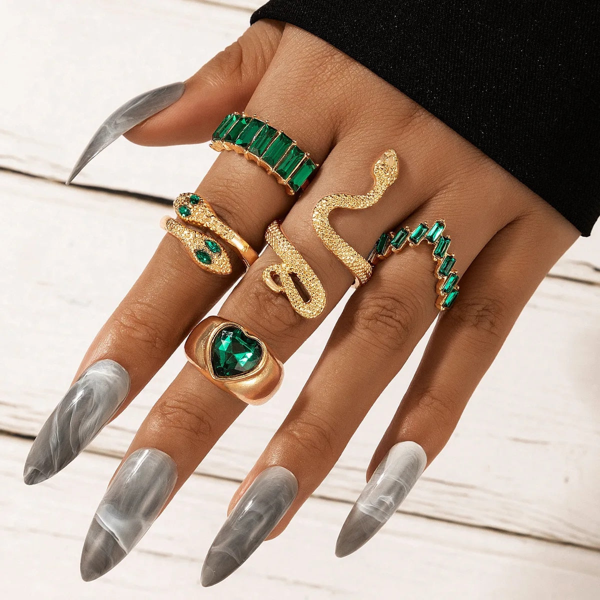 Colorful Crystal Snake Shape Ring Set For Women Fashion Butterfly Heart Gold Co image 22
