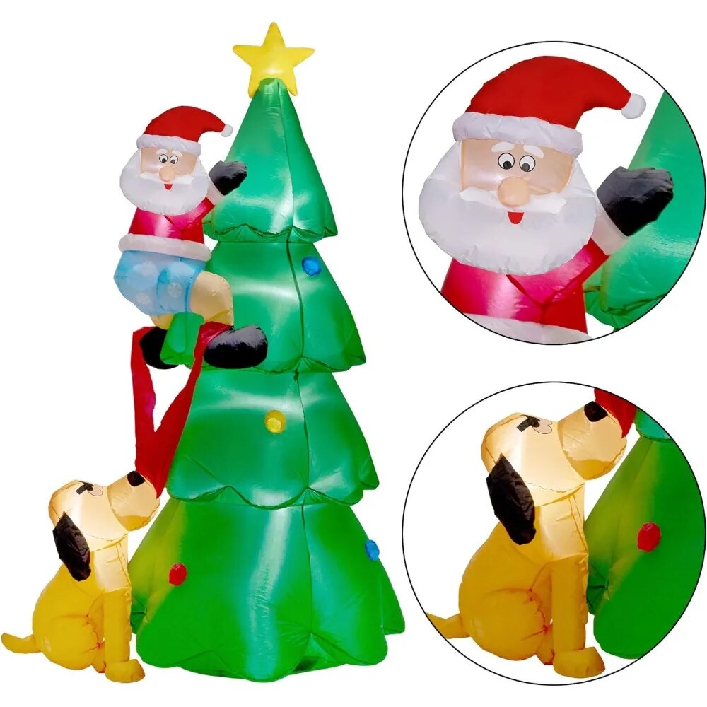 7FT Inflatables Lighted Christmas Tree with Santa Claus and Dog, Blow Up Indoor image 6