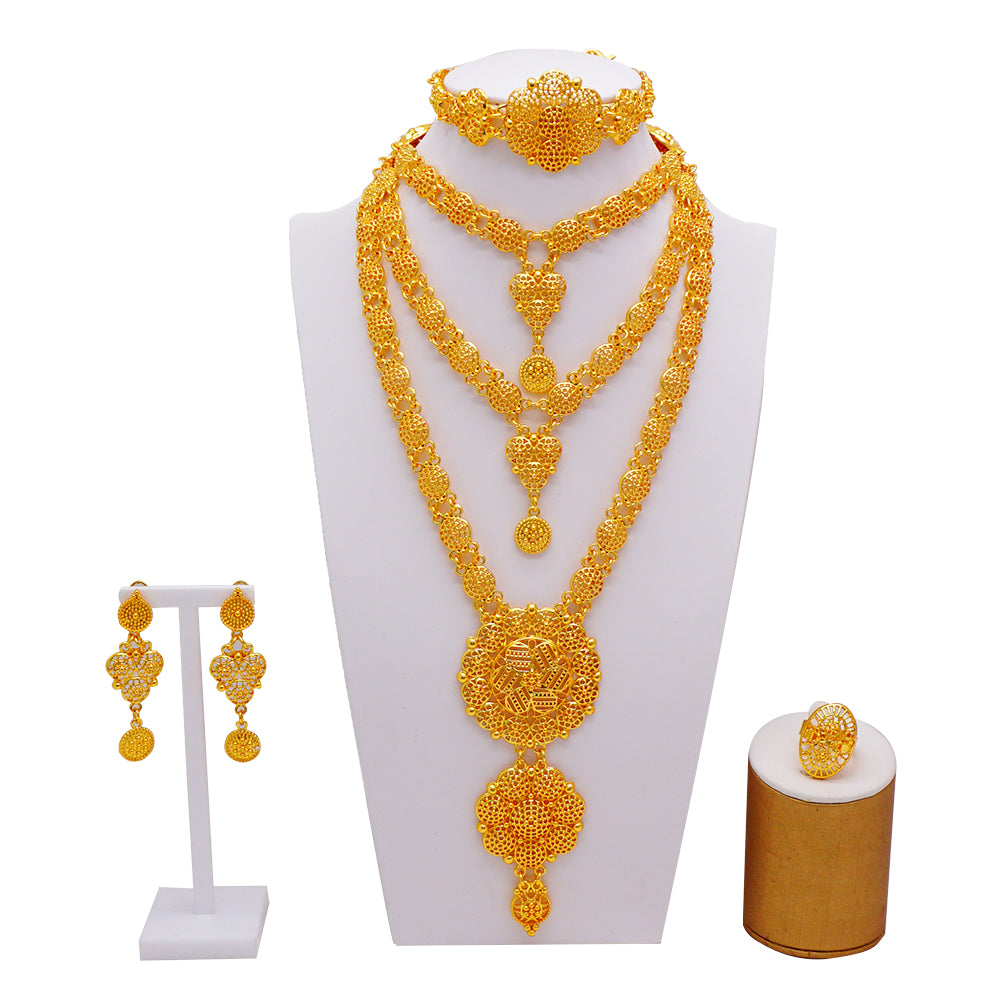 Arabic Dubai Jewelry Set for Women Earrings Ethiopian African Long Chain Gold C image 26