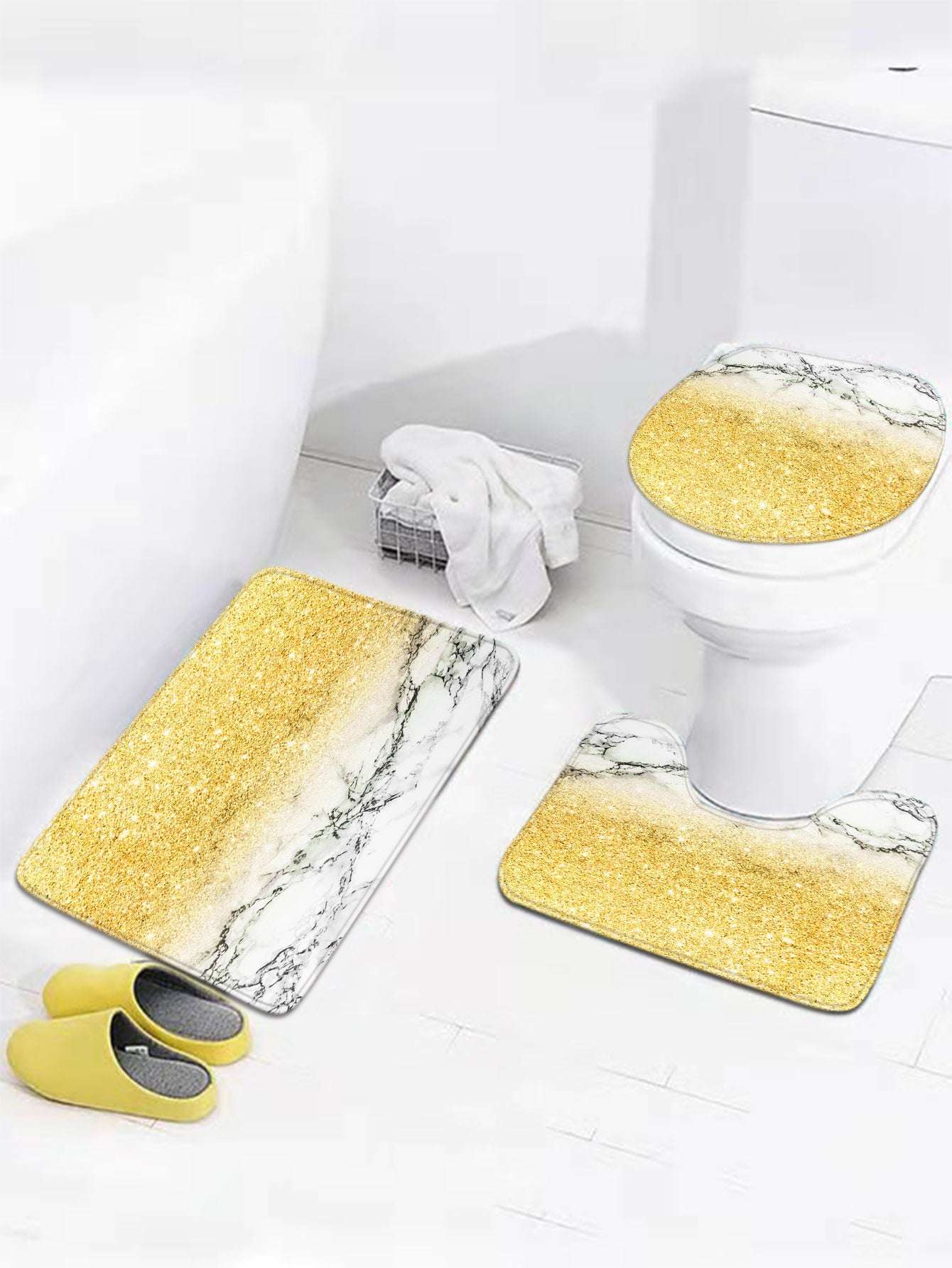 1pc Ultrafine Fiber Gold Marble Printed Floor Mat/u-shaped Mat/toilet Cover Mat image 1