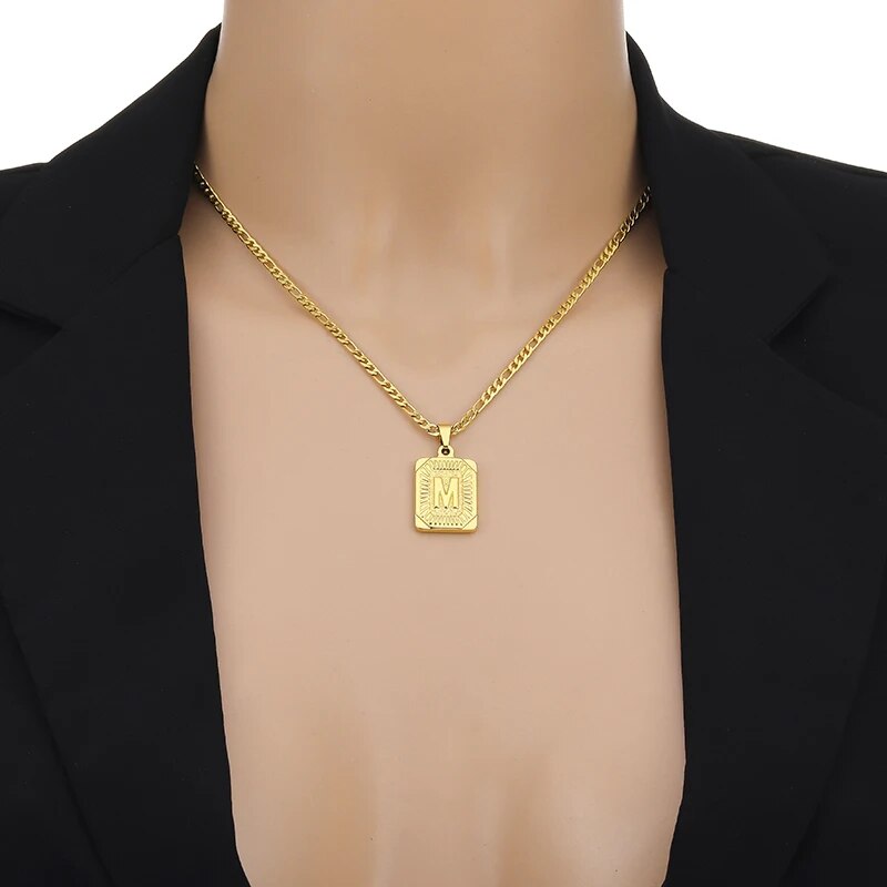 Initial Letter Pendant Necklace Stainless Steel Golden Cuban Chain A-Z Alphabet image 28