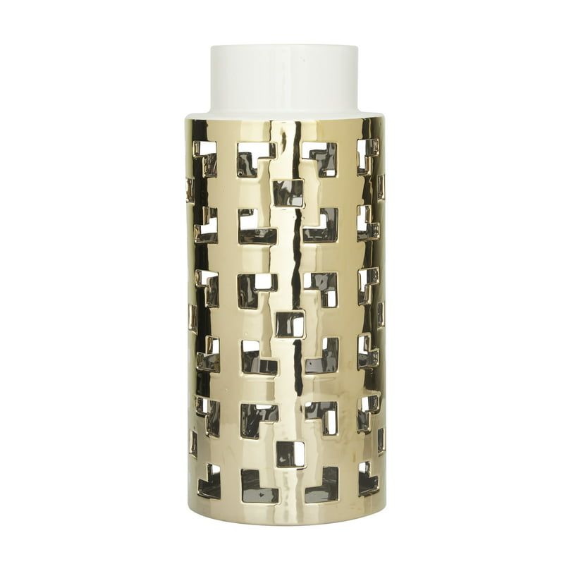 Gold Ceramic Vase with Gold Cut Out Accents Chinese vase Vases for flowers Deco image 6
