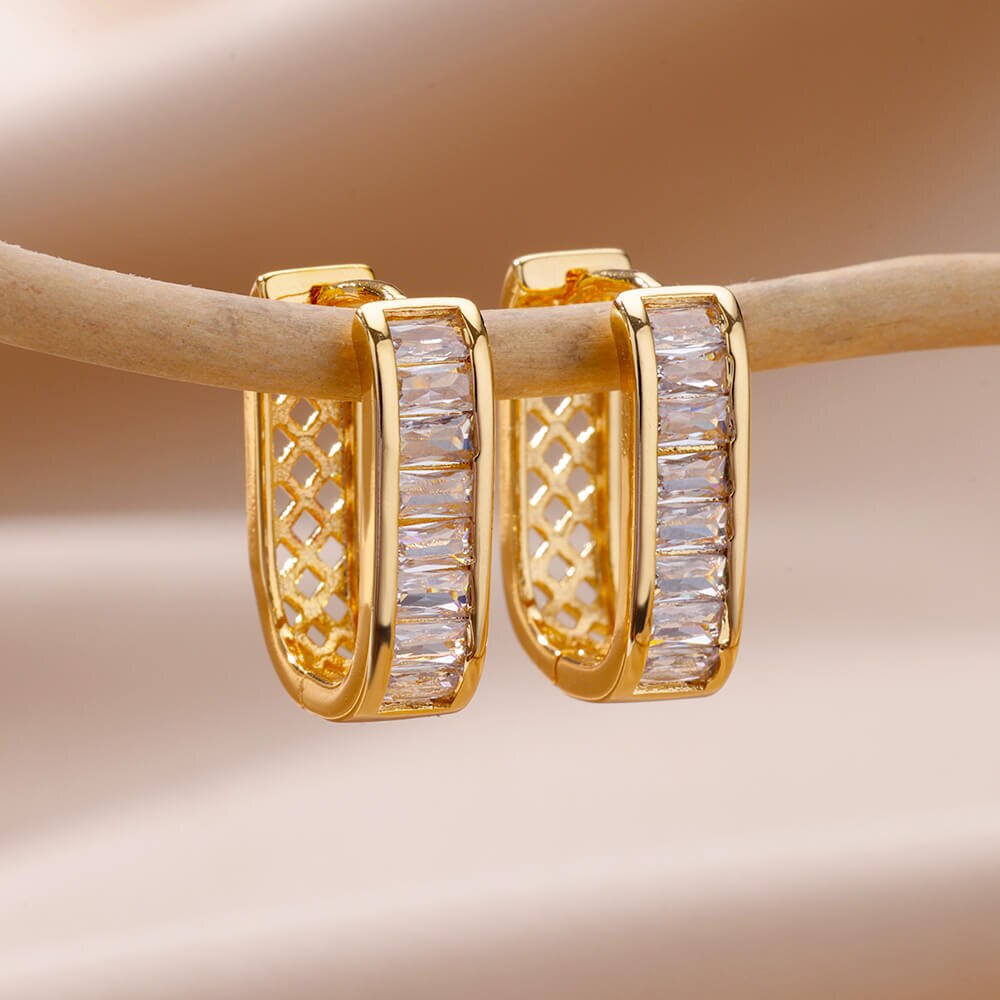 U-shaped Zircon Earrings for Women Gold Color Stainless Steel Earrings 2023 Tre image 13
