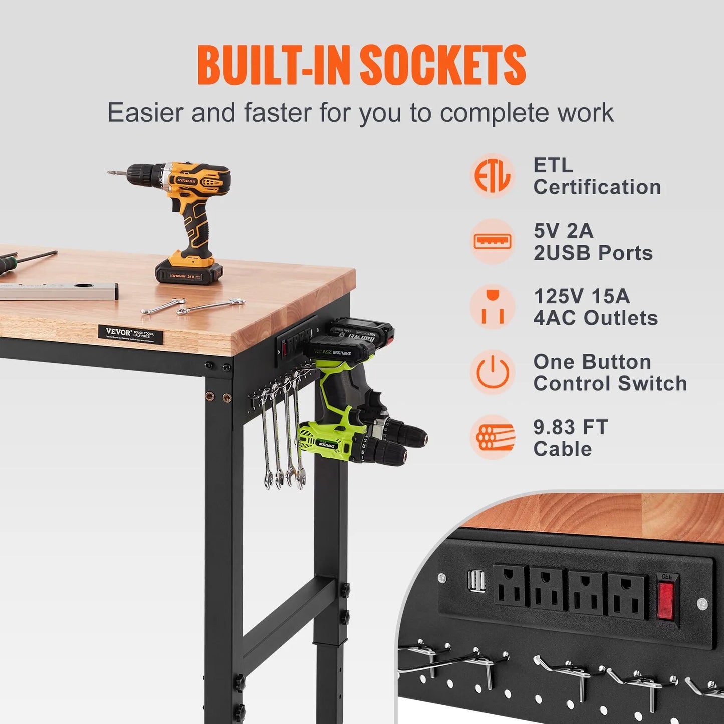 VEVOR Multifunctional Wood Work Bench Operation Saw Table with 10-Height Adjust image 6